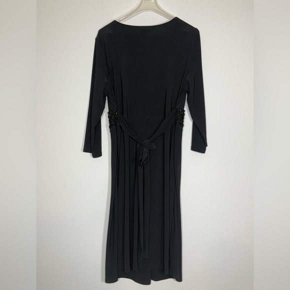 Bisou Bisou Black 3/4 Sleeve Dress with Beaded Detail Comfortable Flattering - Picture 3 of 10